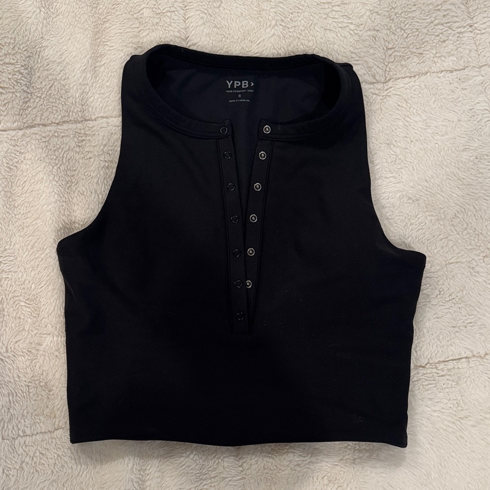 YPB Black Button-Front Crop Top